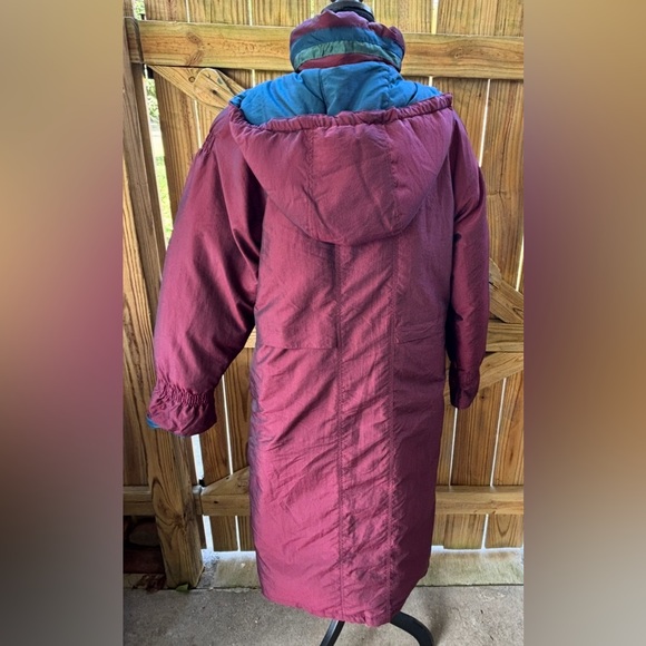 Vintage John Weitz Down Puffer Cocoon Coat with Hood Purple Teal & Blue Size MP - Picture 6 of 16